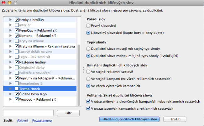 duplicitni klicove slova ppc adwords editor